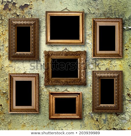 ストックフォト: Gilded Wooden Frames For Pictures On Old Rusty Metallic Wall