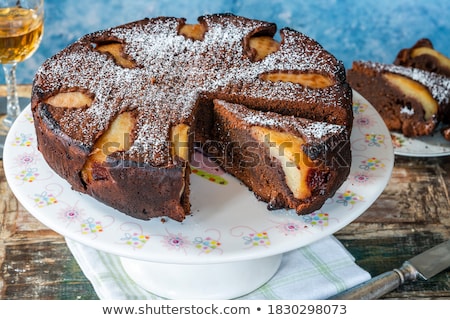 Foto stock: Pear With Chocolate Sweet Food