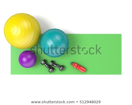 Red Dumbbells Fitness Green Ball And Bottle Of Water Isolated O Foto stock © djmilic