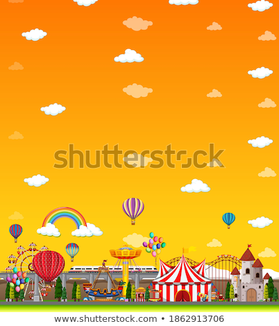 Zdjęcia stock: Amusement Park Scene At Daytime With Blank Yellow Sky