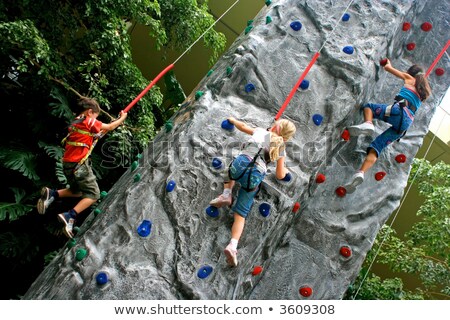 Stockfoto: Determined Boy Practicing Rock Climbing