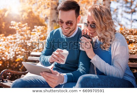 ストックフォト: Women Having Coffee Break In Forest