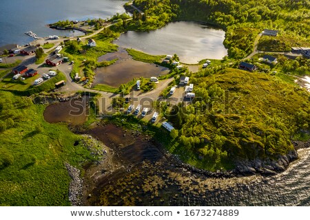 Stockfoto: Beautiful Nature Norway Aerial View Of The Campsite To Relax