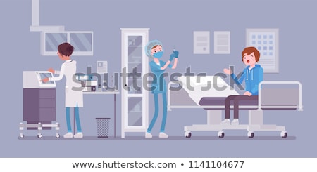 Zdjęcia stock: Young Man Making Bed Flat Vector Illustration