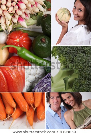 Foto stock: Mosaic Of Couple With Variety Of Vegetables