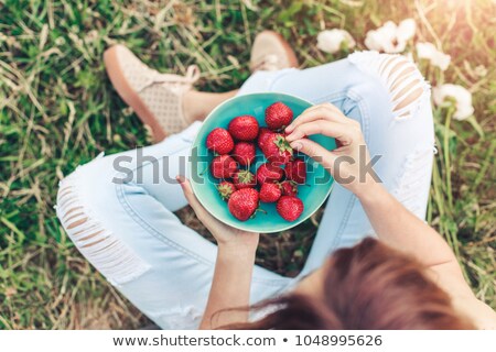 [[stock_photo]]: Bowl With Fresh Strawberries On Grass