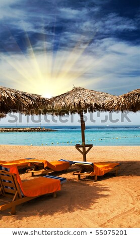 Stok fotoğraf: Exotic Beach And Gulf Against Blue Sky