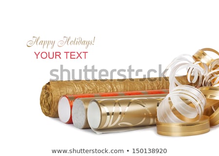 Stockfoto: Rolls Of Colored Wrapping Paper With Streamer For Gifts Isolated
