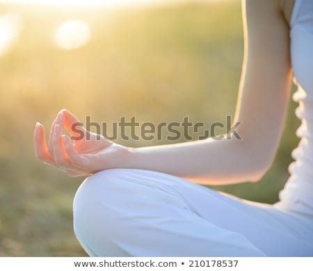 Stock photo: Young Beautiful Woman Practices Yoga On The Sunny Meadow