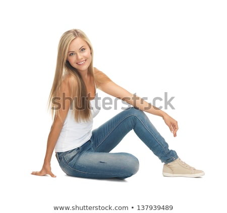 Stock fotó: Cheerful Fitness Woman Sitting And Posing