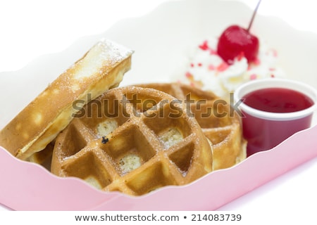 Foto stock: Fresh Tasty Waffer With Powder Sugar And Mixed Fruits