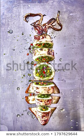 Foto stock: Grilled Squid Stuffed With Couscous And Vegetables