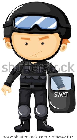 Foto stock: Swat In Black Safety Suit