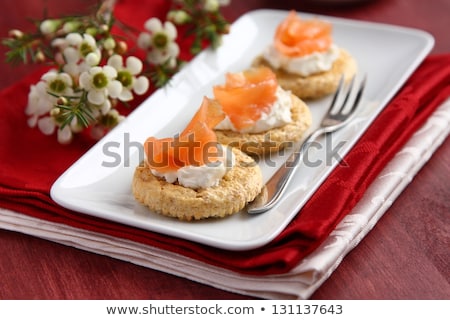 Foto stock: Canapes With Oat Bran Cookies Smoked Salmon And Cream Cheese