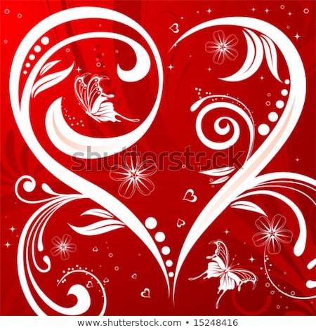 ストックフォト: Valentines Day Heart With Butterflies And Foliage Scrolls