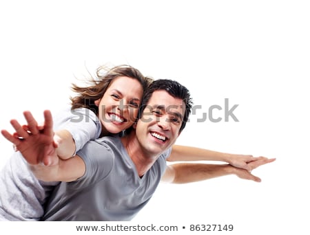 Cuplu fericit îndrăgostit pe fundal alb Imagine de stoc © kurhan
