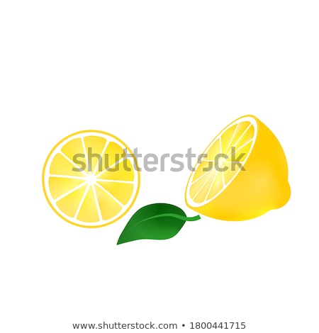 Foto stock: Fresh Yellow Lemons With Green Leaf