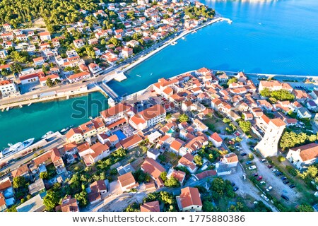 Coastal Town Of Tisno Aerial Panoramic View Bridge To Island Of Foto stock © xbrchx