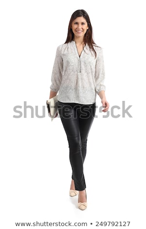 Stok fotoğraf: Joyful Young Brunette In A Black Leggings