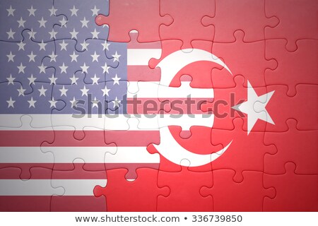 Stok fotoğraf: Usa And Turkey Flags In Puzzle