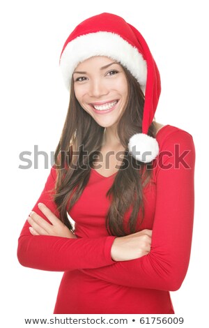 Asian Young Woman Wearing Santa Hat And Smiling Stok fotoğraf © Ariwasabi