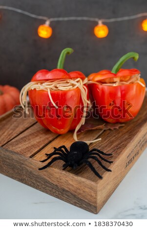 Сток-фото: Pepper The Stuffed Spaghetti On A White Plate