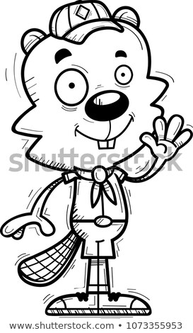 Foto stock: Cartoon Male Beaver Scout Waving