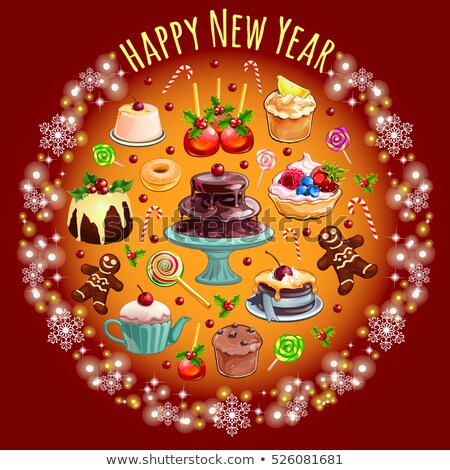 [[stock_photo]]: Sketch With Abundance Of Sweets And Pastries With Christmas Decorations Sample Of The Poster Round