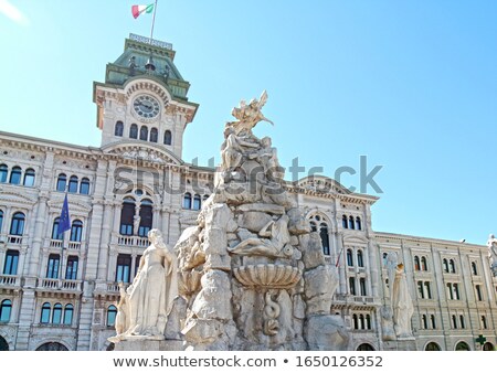 Stok fotoğraf: Trieste City Hall And Four Continents Fountain In Italy