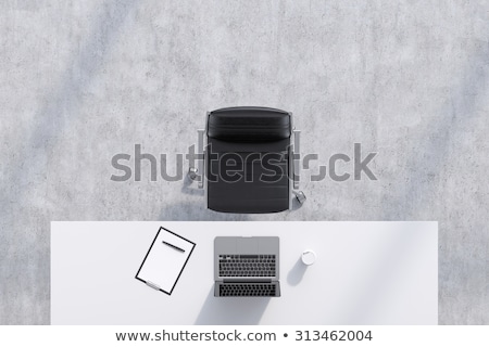 Stockfoto: Office Table With Laptop And White Paper Sheet 3d Rendering