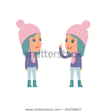 Stockfoto: Intelligent Character Winter Girl Learns And Gives Advice To His