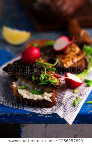 Mackerel Sandwich Grill With Horseradish Sauce Сток-фото © zoryanchik