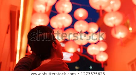 [[stock_photo]]: Boy Celebrate Chinese New Year Look At Chinese Red Lanterns Chi