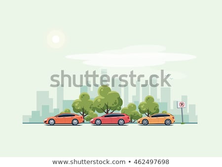 Stock photo: Green Cars Sedan On The Road Vector Illustration