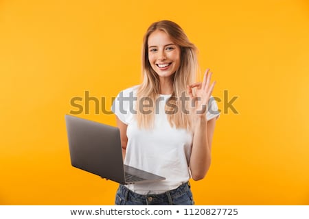 Stock fotó: Attractive Blonde Girl With Laptop