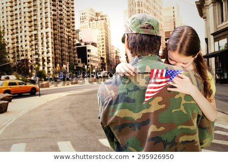 Stok fotoğraf: Soldier In Front Of Us Flag