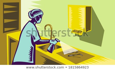 Stockfoto: Nurse Spraying Disinfectant Retro