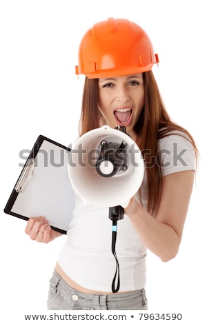 Stock photo: Women With Helmet And Megaphone