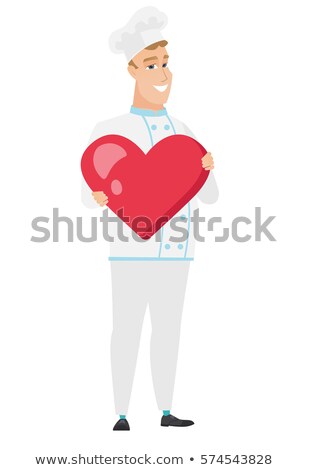 Stock photo: Caucasian Chef Cook Holding A Big Red Heart