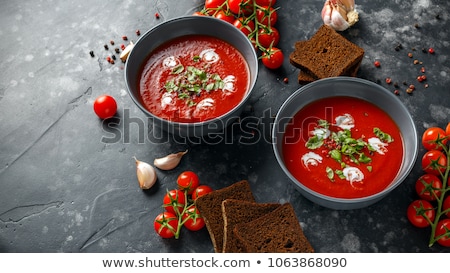 [[stock_photo]]: Tasty Fresh Tomato Soup Basil And Bread