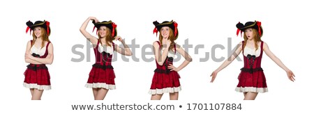 Foto stock: Woman Pirate In Various Poses On White