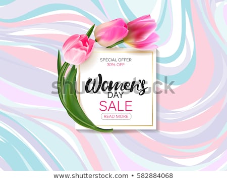Stok fotoğraf: Womens Day Sale Design With Tulip Flower On Pink Background Vector Floral Illustration Template For