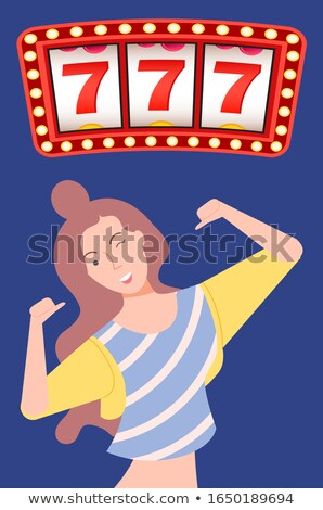 Foto stock: Young Girl Posing Lucky Sevens Casino Sign Vector