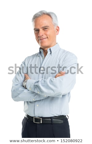 Zdjęcia stock: Mature Man In White Business Shirt Smiles