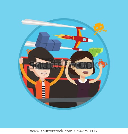 Foto stock: Couple In Vr Headset Riding On A Roller Coaster