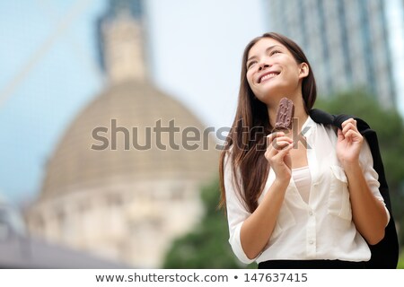 Business Woman Eating Ice Cream In Hong Kong Stock foto © Maridav