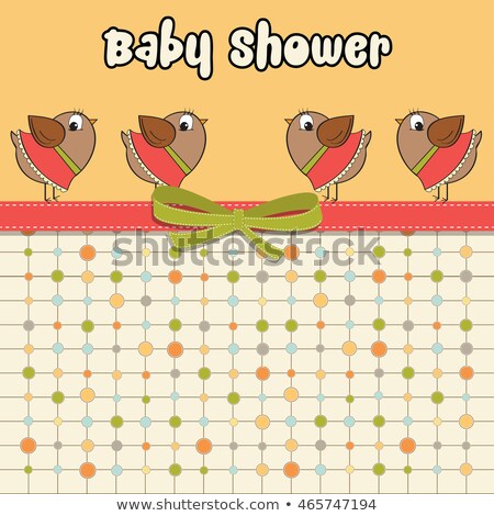 Stock foto: Delicate Baby Shower Card With Dressed Birds