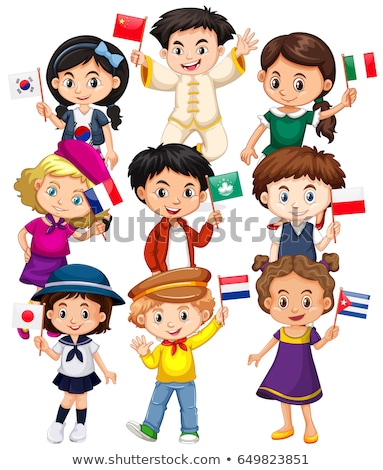 Stockfoto: Many Kids Holding Flag From Different Countries