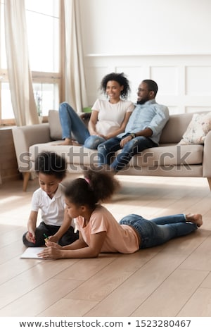 ストックフォト: Image Of Happy African American Brother And Sister In Colorful C