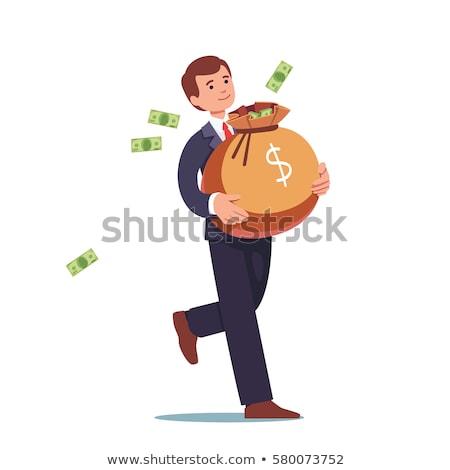 ストックフォト: Green Money Bag With Dollar Sign Cartoon People